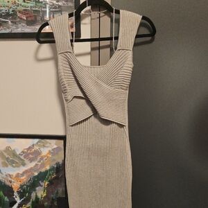 Elegant Beige Ribbed Dress